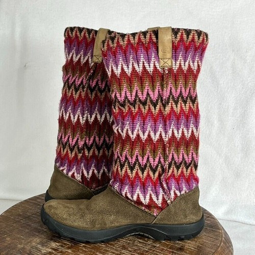 Keen Auburn Boots Shoes Kids Girl 4 Knit Navajo Suede Wool Pull On Tall Winter - Picture 5 of 12