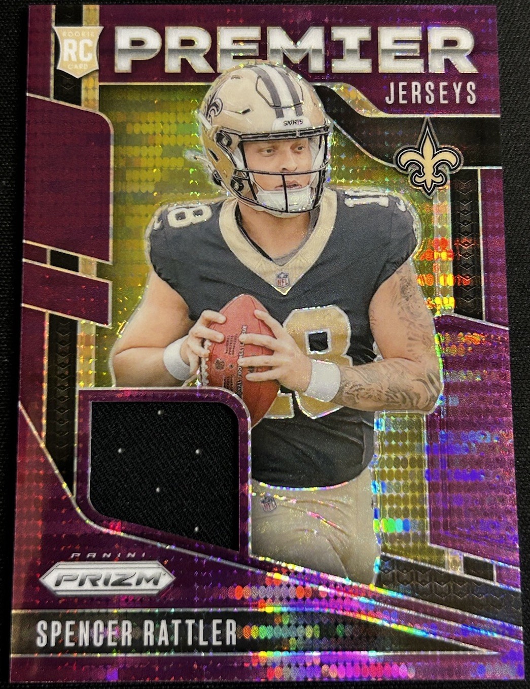 2024 Prizm Spencer Rattler Premier Jerseys Purple Pulsar RC #PJ-SRR