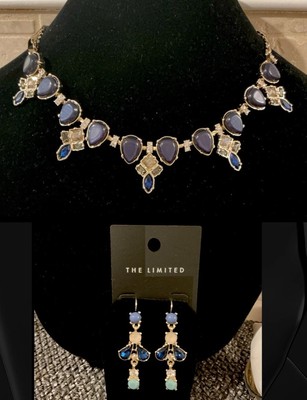 VINTAGE 1990s THE LIMITED STUNNING BLUE JEWELED NECKLACE & EARRING SET-$80-NWT