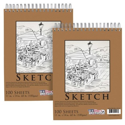 11'' x 14'' Spiral Bound Sketch Pad, Pad of 100-Sheets, 60 Pound (100gsm) (2 Pads)