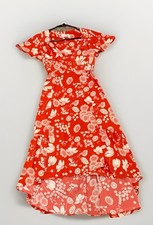 Urban Outfitters Wrap Dress Womens Size S Orange&Cream Floral Print, Drop Hem