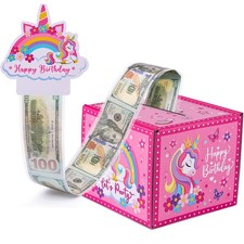 Birthday Money Gift Box Pink Cash Pull Surprise Roll Box with 50 Bags Set
