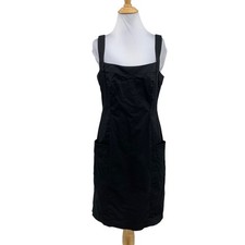 Elie Tahari Dress Womens L Large Pinafore Sheath Square Neck Sleeveless Pocket
