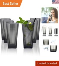 Modern Shatterproof Plastic Tumblers 20-Oz - Set of 6 Gray BPA-Free Glasses