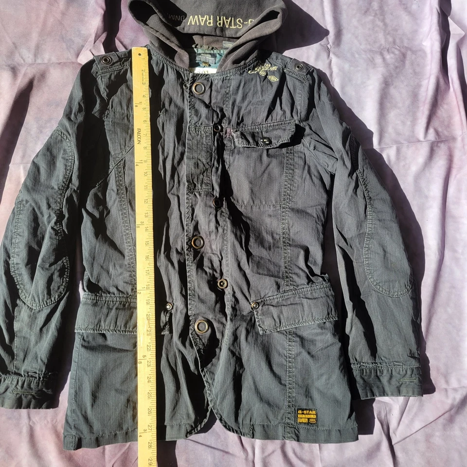 G-Star Raw Originals GS3301 Hooded Jacket Zip/Button UP Men's Size S Black - Image 2 of 4