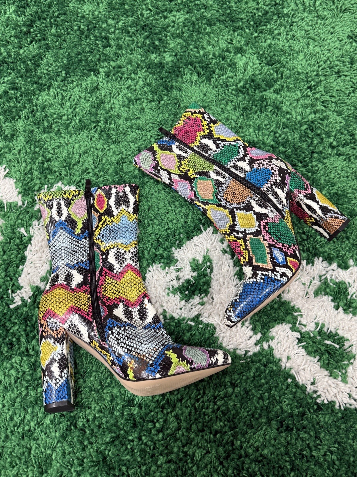 Chunky Heel Platform Boots Rainbow Python Faux Sn… - image 4