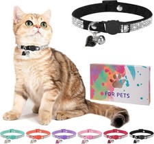 Rhinestone Cat Collar Breakaway with Bell, 8-12 Cats / Mini Dogs, Black