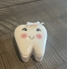 Tooth Fairy Tooth Keeper Trinket Box Girl Pink Bow Porcelain Ganz