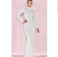 NWT House of CB Contessa Long Sleeve Sparkly Silver Maxi Dress - Size M