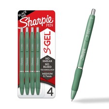 Sharpie S-Gel, Gel Pens, Medium Point 0.7mm , Green Barrel, Black Ink, 4 Count