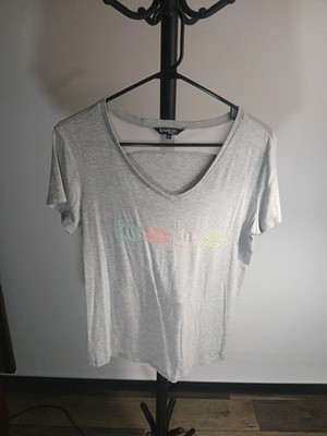 Bebe Sport Mesh Back T-Shirt Gray V-Neck  Bebe  Lettering Stretch Lite Soft Sz M