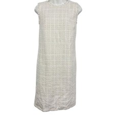 Ann Taylor Womens Off White Tweed Sheath Knee Length Career Dress sz 6 Tall