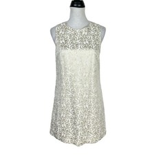 The Limited S Ivory & Gold Metallic Floral Brocade Sleeveless A-line Mini Dress