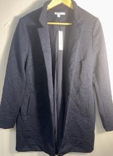 Chicos Textured Jacket Womens 12 Navy Open Front Career Blazer NWT