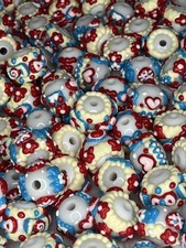 40 Pieces 16mm Hand Painted Beads DIY Crafts, Pens, Key Chains Red White Blue