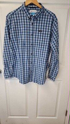 Columbia Button Down Shirt Men's Large Blue White Striped Casual Formal Comfort