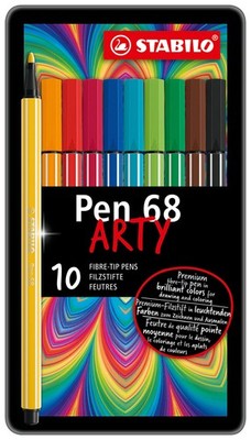 Premium Fibre-Tip Pen - STABILO Pen 68 - ARTY - Tin of 10 - Assorted Colours