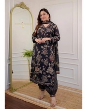 Bollywood Indian Pakistani Kurti Set for Women Black Floral Designer Outfit
