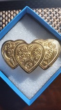 Montana Silversmiths Triple Heart Gold Buckle Floral Rope Edge 3" Vtg