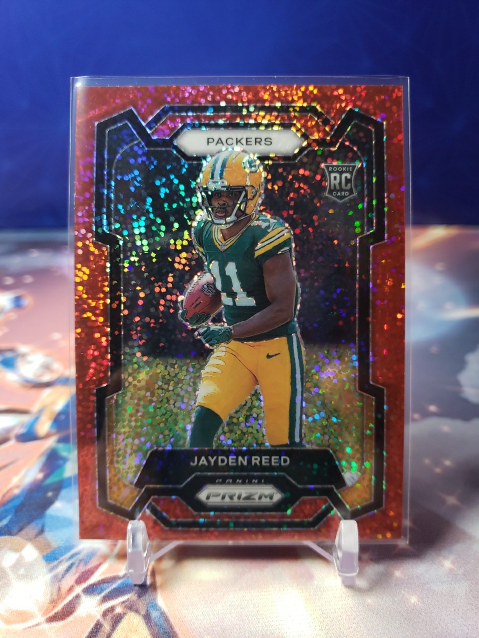2023 Panini Prizm Rookies Jayden Reed #334 Red Sparkle Prizm (RC) Packers
