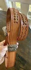 Vintage Made in Mexico Tooled Leather Western Belt Braided 46 Floral Buckle