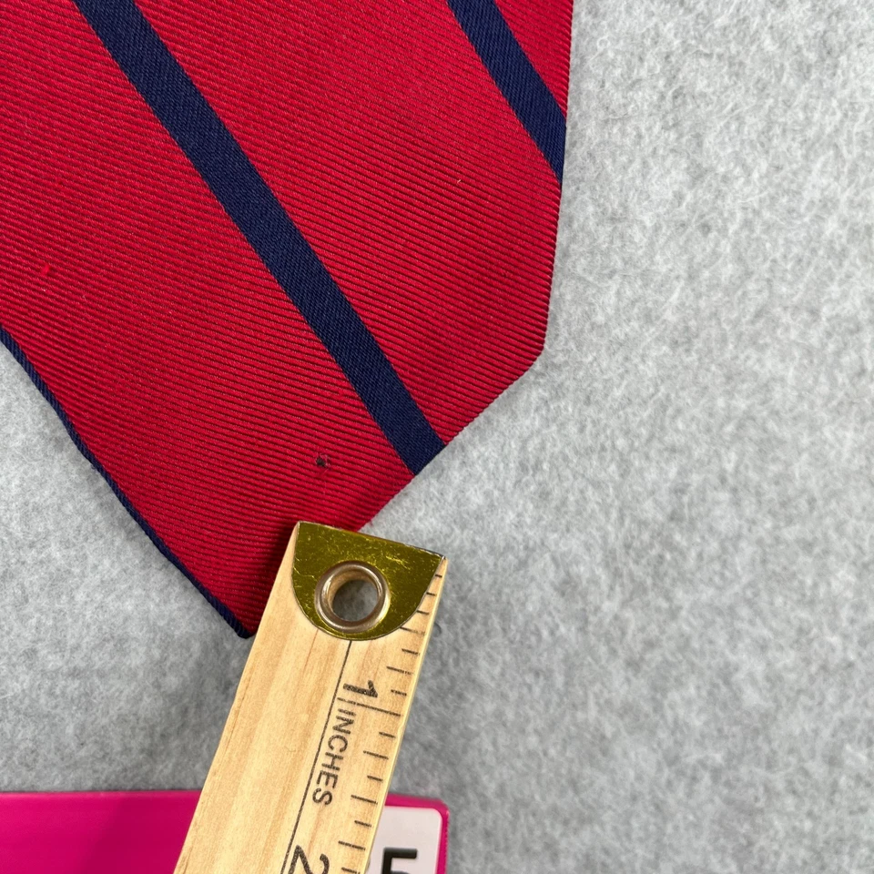 Lauren Ralph Lauren Cuello Tioe Rojo Azul Marino Rayas Seda Hecho en EE. UU. Foto 2 de 4