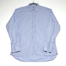 Charles Tyrwhitt Dress Shirt Mens 19/37 Blue White Check Double Cuff French Cuff