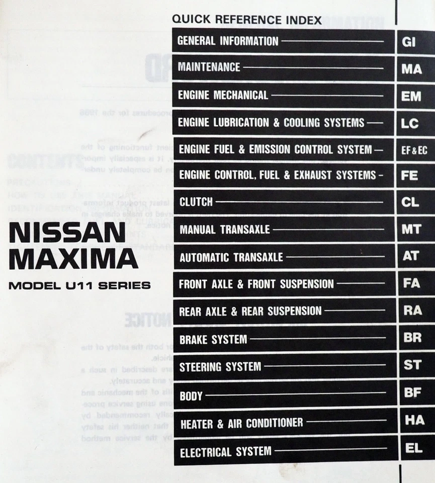 Nissan Máxima 1986 manual de servicio de reparación de taller motor original transmisión carrocería cableado Foto 4 de 4