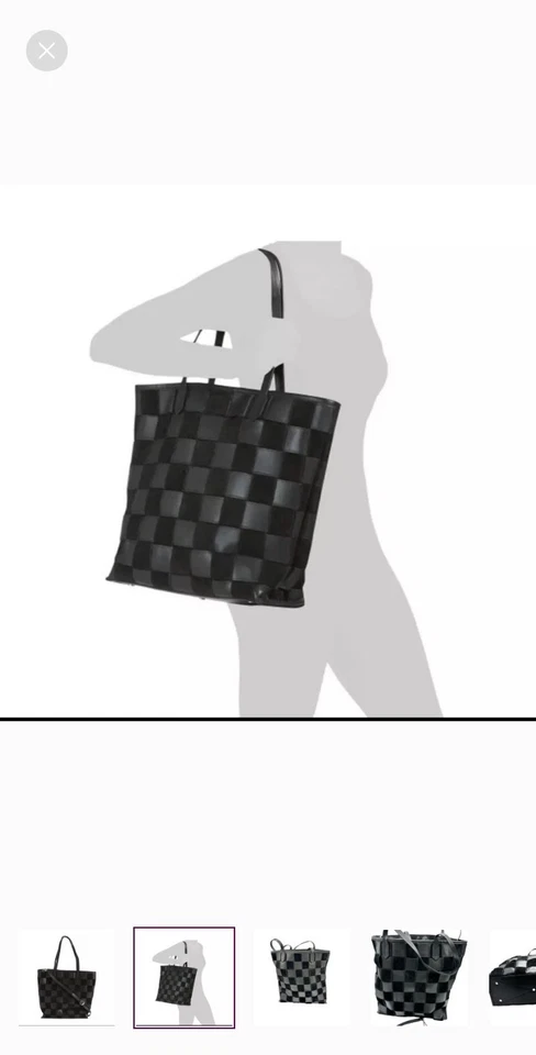 Bolso de Mano ZARA Negro Tejido Cuero a Cuadros Bandolera Bolso de Hombro Foto 2 de 4