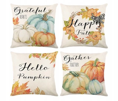 Housses Taies Coussins 45x45 Citrouille Automne Halloween Orange 4 Pièces - Photo 1/4