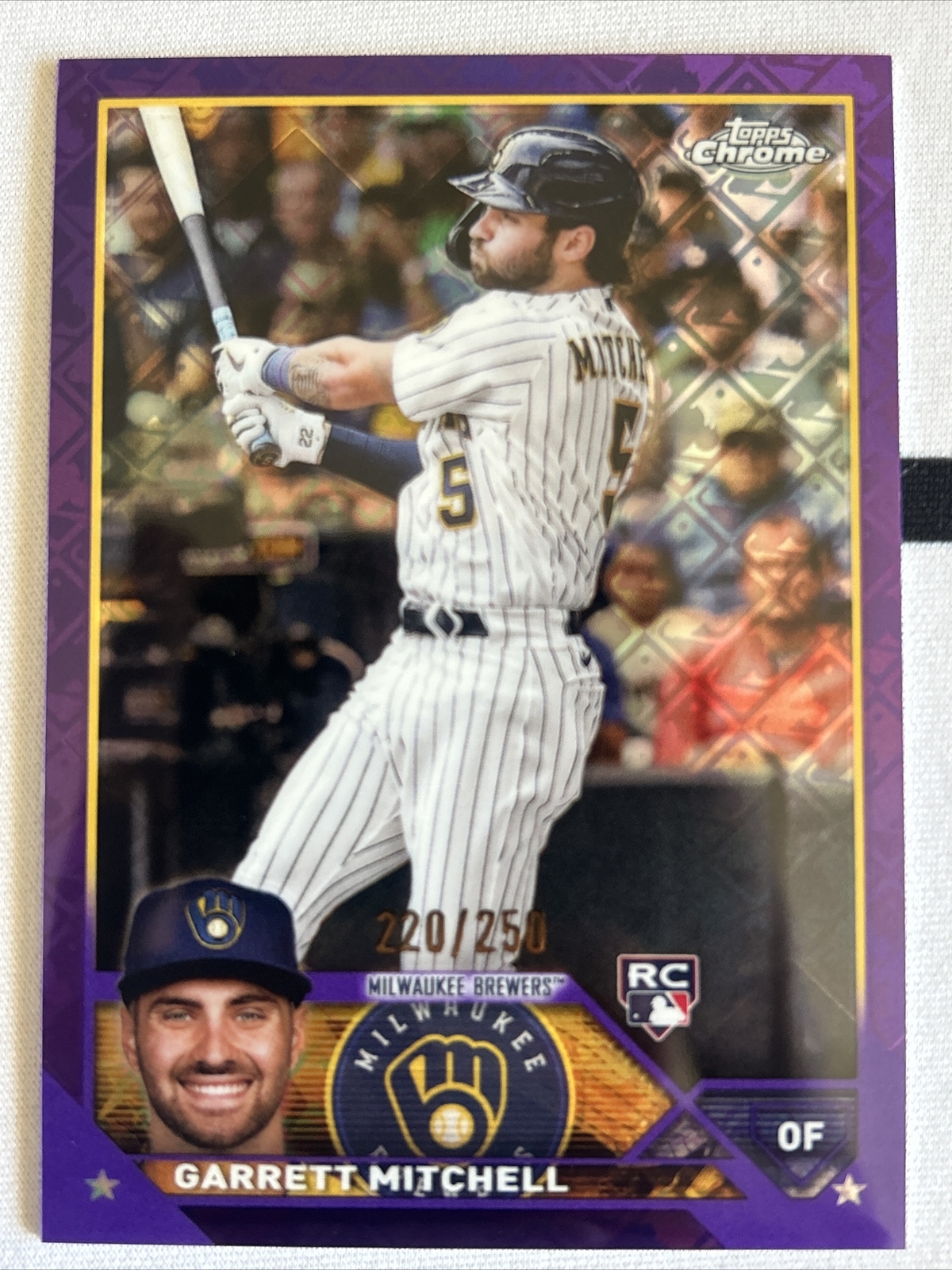 2023 Topps Chrome Logofractor Garrett Mitchell Purple Parallel /250 RC Brewers