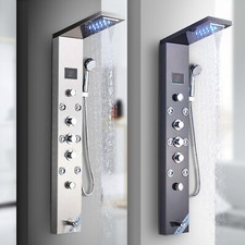 Shower Panel Tower Wall Mounted LED Rain Waterfall Massage Body System Mixer Tap