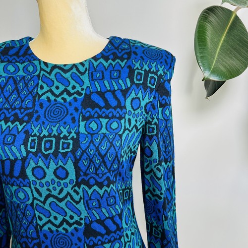 VTG 80’s 90’s All that jazz Geometric Print sweater dress shoulder pads Sz 9/10 - Picture 4 of 8