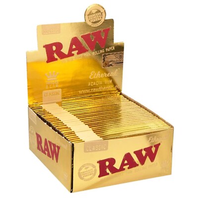 RAW Gold King Size Slim Longpapers ungebleicht - 32 Rolling Papers pro Packung
