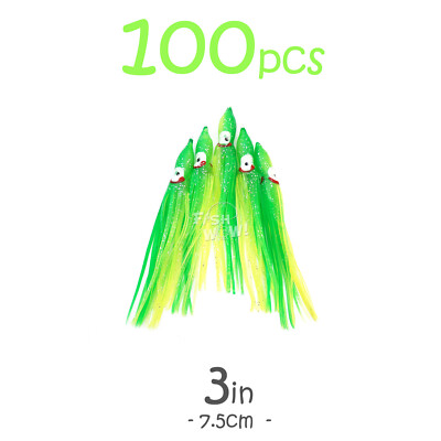 Fish WOW!  100pcs 3'' 7.5cm Squid Skirt Octopus Hoochies Soft Green Chartreuse