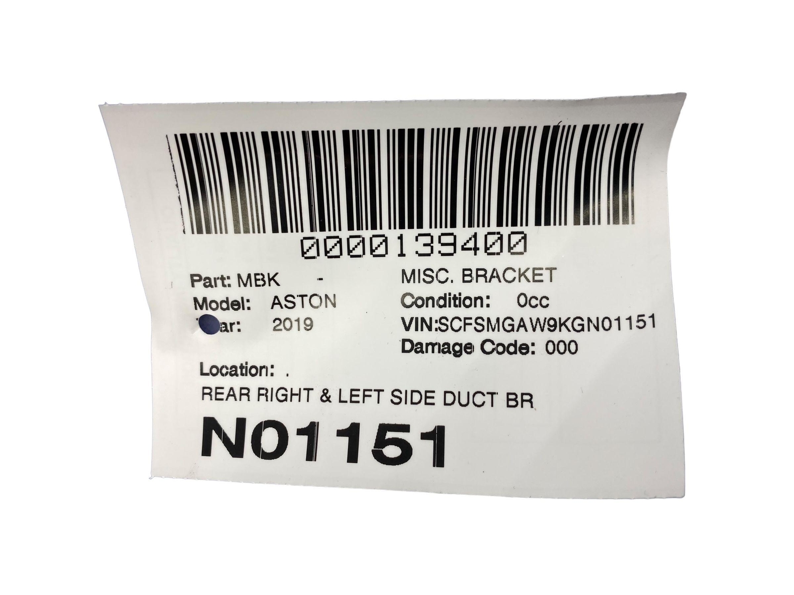 2019 ASTON MARTIN VANTAGE OEM REAR RIGHT & LEFT DUCT BRACKET SUPPORT SET (2)