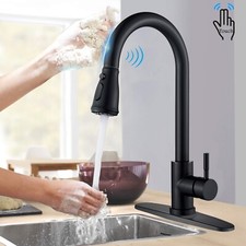 Black Touch Sensor Kitchen Faucet Pull Down Kitchen Sink Mixer Taps with Cover