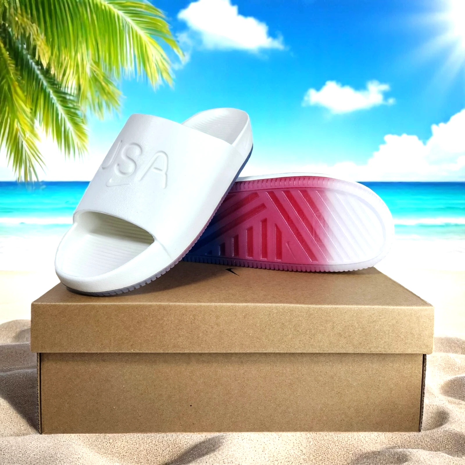 Nike Calm Slide Olympics USA bianco vela rosso spiaggia estate FV5601 100 taglia uomo