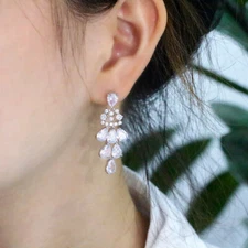 Gorgeous Silver Plated Cubic Zirconia Long Chandelier Drop Women Bridal Earrings