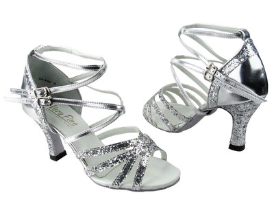 Strappy Silver Sparkle, Latin Salsa Tango Very Fine Ballroom Dance Shoe  - T1DM