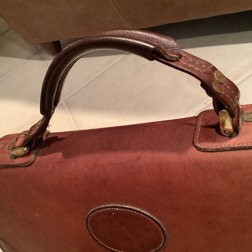 ORVIS Brown Leather Briefcase Heavy Thick Leather Extra Capacity Divided Interor - Picture 5 of 11