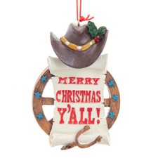 "Merry Christmas Y'all" Cowboy Greeting Ornament