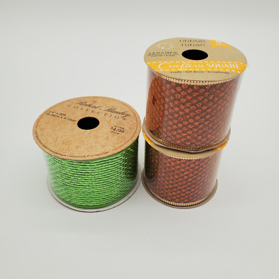 3 Spools of Ribbon Orange and Green