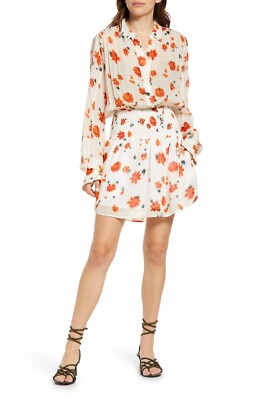 Rag & Bone Women's Bailey Floral Smocked Long Sleeve Mini Dress Pink Size L