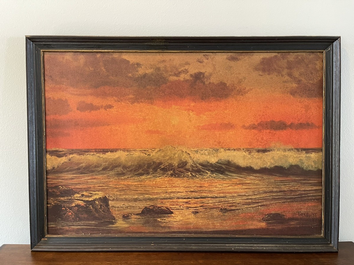 Vintage Parkhurst Print Golden Sunset in wooden frame | eBay