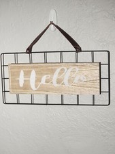 Wall Hanging Wood Metal Sign "Hello" 15.5" x 7.5" Home Decor Rustic Farmhouse