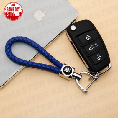 Blue Weave Calf Leather Transformers Logo Car Key Chain Ring Gift Decoration