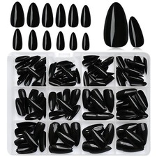 Almond Press on Nails - 240pc Matte Black Nails Press on Nail Medium Length S...