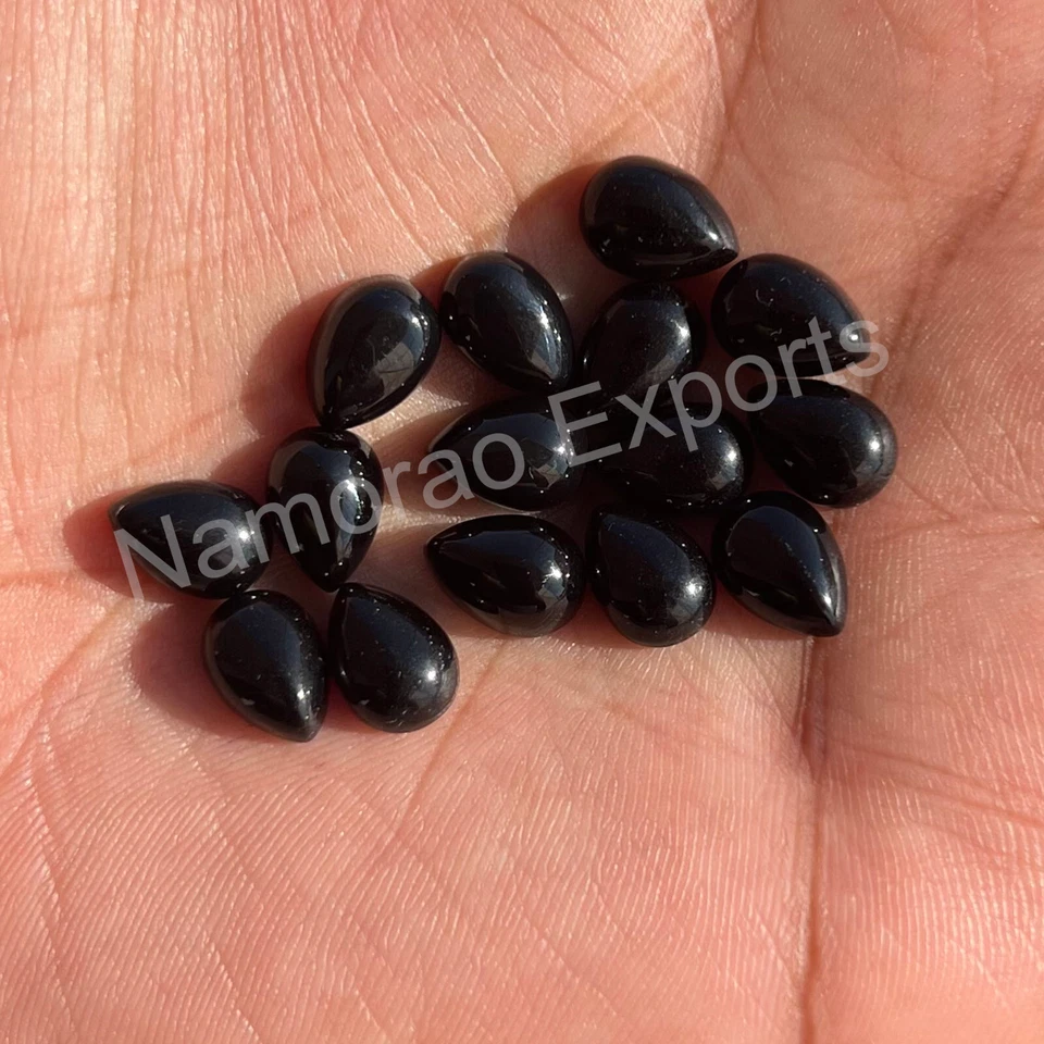 Natural Black Onyx Pear 3x5 mm to 15x20 mm Cabochon Loose Gemstone Lot - Image 4 of 4
