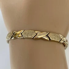 FAS 925 Sterling Silver "XO" Hugs & Kisses Gold Vermeil Link Bracelet 7"